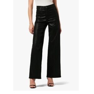 Joe's Jeans The Mia High Rise Wide Leg Womens 29 Black Coated Denim Trousers‎